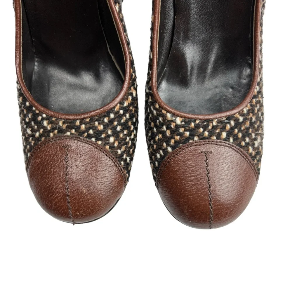 Prada Tweed Woven Marrone Vintage MaryJane Pump Heels Sz: 7.5 (37 1/2) - Picture 6 of 11